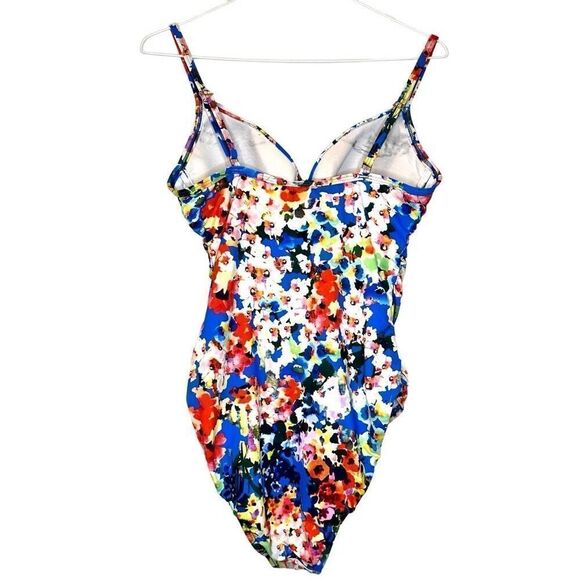 La Blanca Floral Sweetheart Neck Lined One Piece Swimsuit Multi-Color Size 10 - Picture 3 of 5